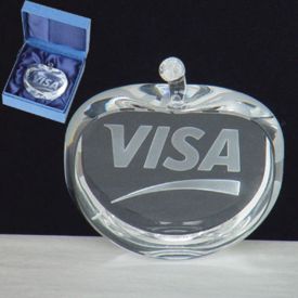 3d laser etched crystal apple paperweight