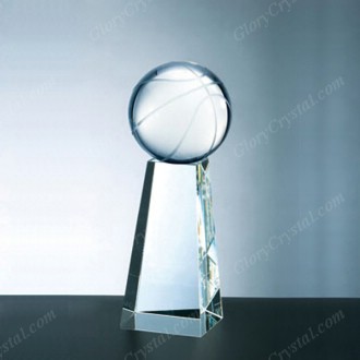 Optical clear crystal basketball on tall glass base, optic crystal basketball on crystal base, crystal glass basketball paperweights, blank crystal basketball trophy award. 