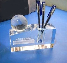 Suporte para caneta óptica de cristal fixo com um globo de cristal caneta titular, vidro ótico, com engraving feito sob encomenda dentro do cristal.