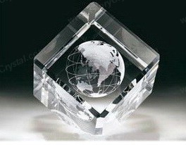 globe engraved crystal cube