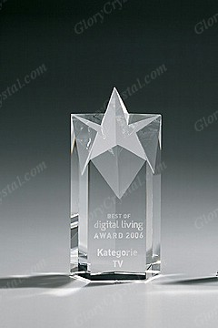 engraved crystal star prism trophy award