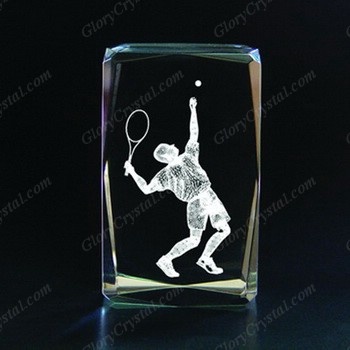 3d crystal laser engraved tennis paperweight
