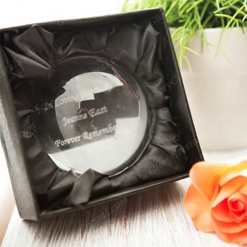 laser engraved crystal halfsphere paperweight