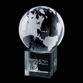 optical crystal world globe on sandblasted crystal glass base